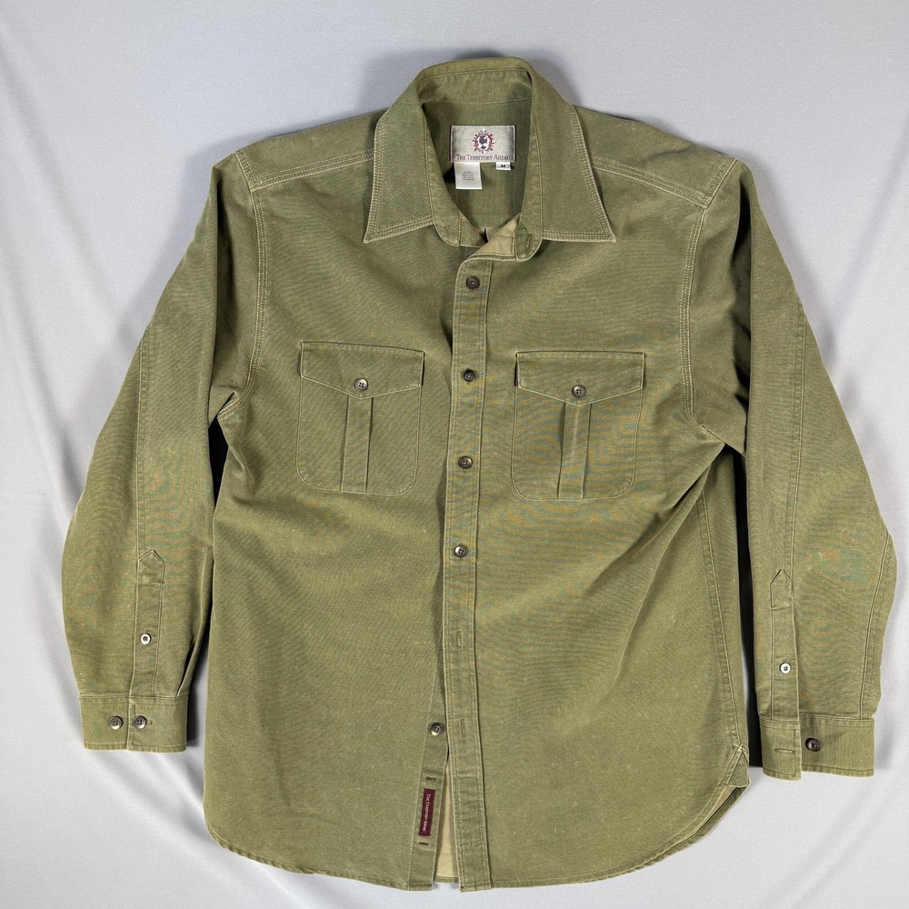 The Territory Ahead Shirt Mens Medium Green Twill Long Sleeve Button Up Outdoor